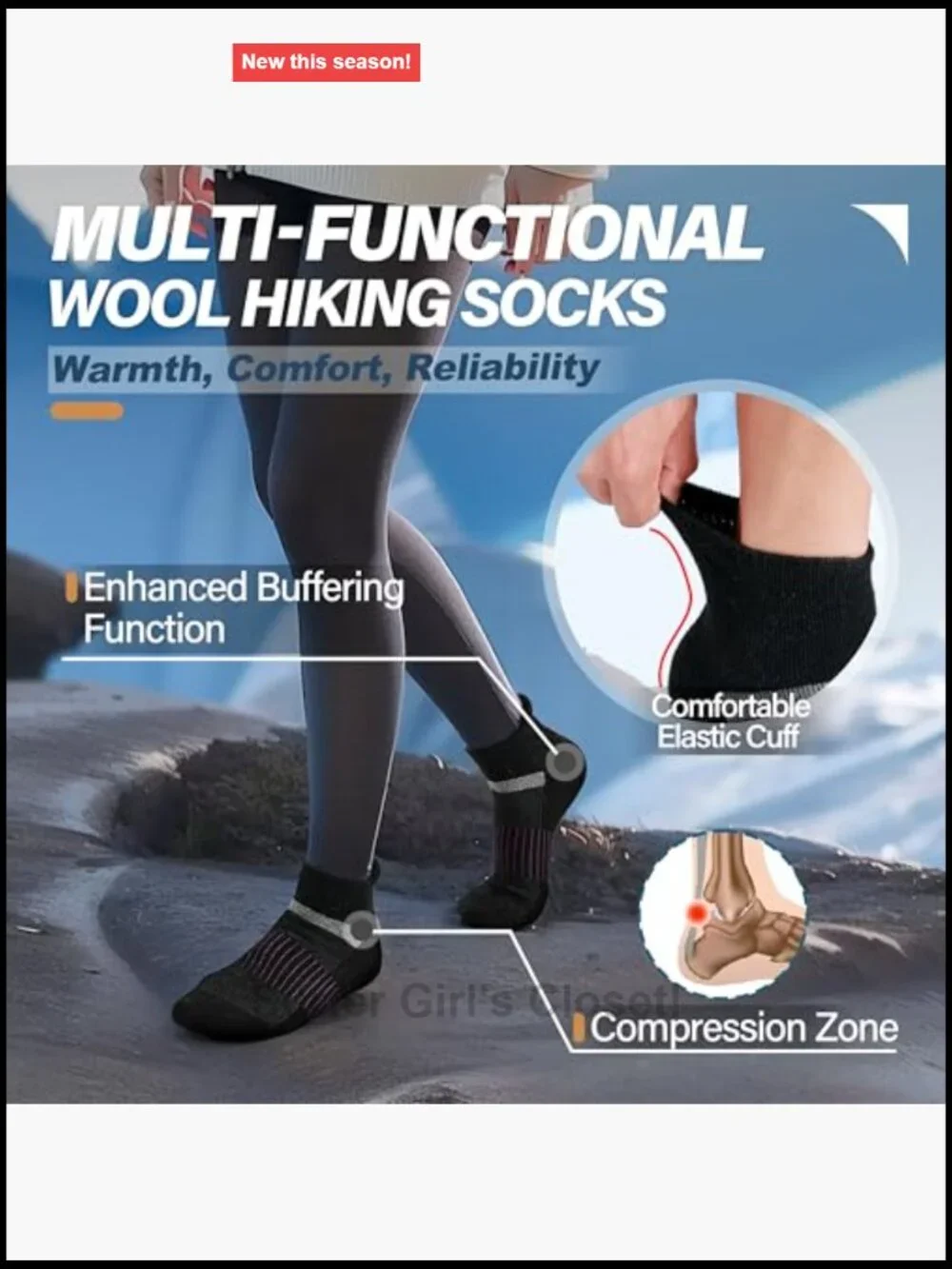 6 Pairs Merino Wool Ankle Hiking Socks Compression Support Cushion No Show
